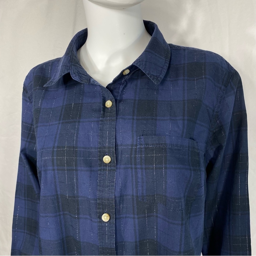 Pure Energy Navy Blue Plaid Long Sleeve Button Down - Picture 2 of 6